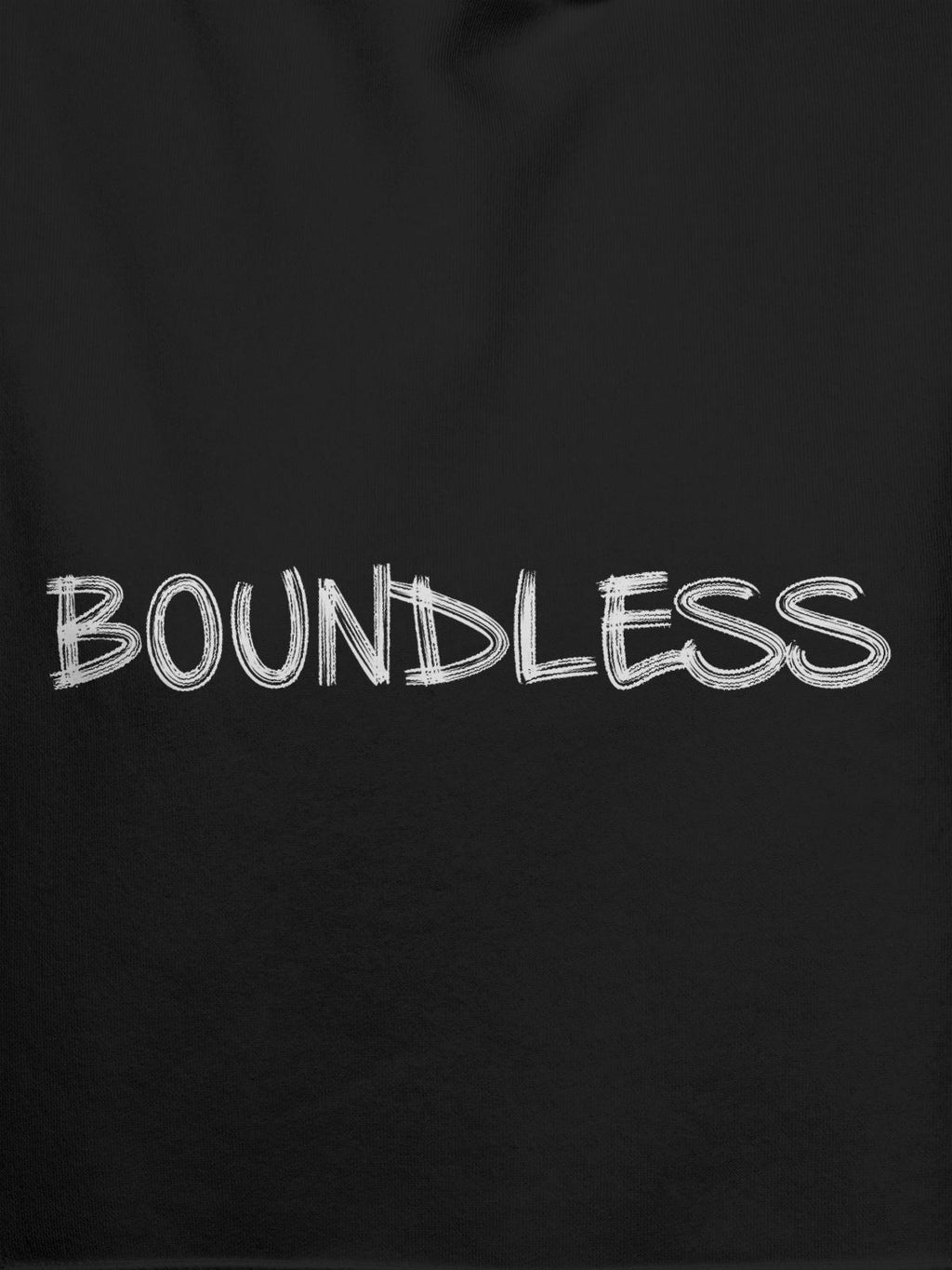 Close up of 'Boundless' design on Men's Dark Grey Hoodie Sweatshirt, highlighting intricate details and vibrant print.