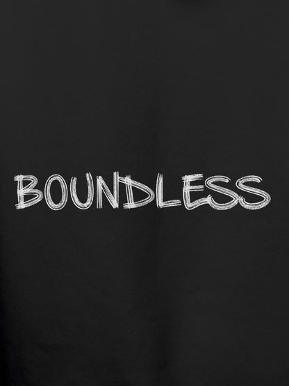 Close up of 'Boundless' design on Women's Dark Grey Hoodie Sweatshirt, highlighting intricate details and vibrant print.