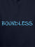 Close up of 'Boundless' design on Men's Navy Blue Hoodie Sweatshirt, highlighting intricate details and vibrant print.
