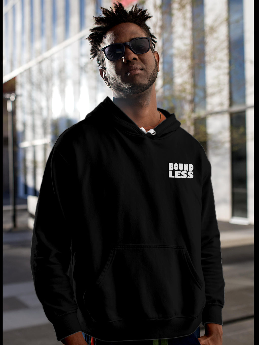 Front view of Fighterhero Men's Black Hoodie Sweatshirt, highlighting the modern look and clean finish
