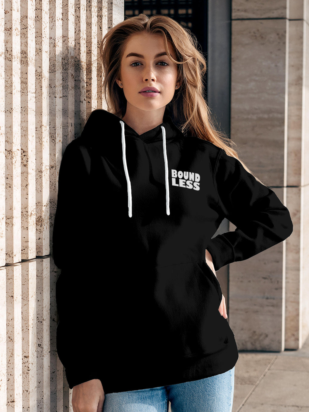 Front view of Fighterhero Women's Black Hoodie Sweatshirt, highlighting the modern look and clean finish