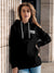 Front view of Fighterhero Women's Black Hoodie Sweatshirt, highlighting the modern look and clean finish