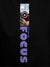 Close up of 'Focus' design on Women's Black Hoodie Sweatshirt, highlighting intricate details and vibrant print.