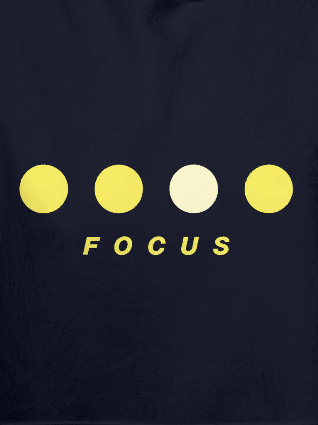 Close up of 'Focus On Goal' design on Men's Navy Blue Hoodie Sweatshirt, highlighting intricate details and vibrant print.