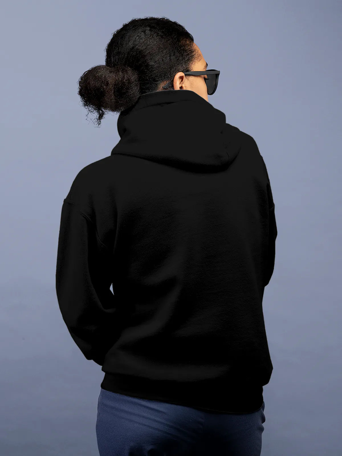 Back view of Fighterhero Women's Black Hoodie Sweatshirt, highlighting the modern look and clean finish