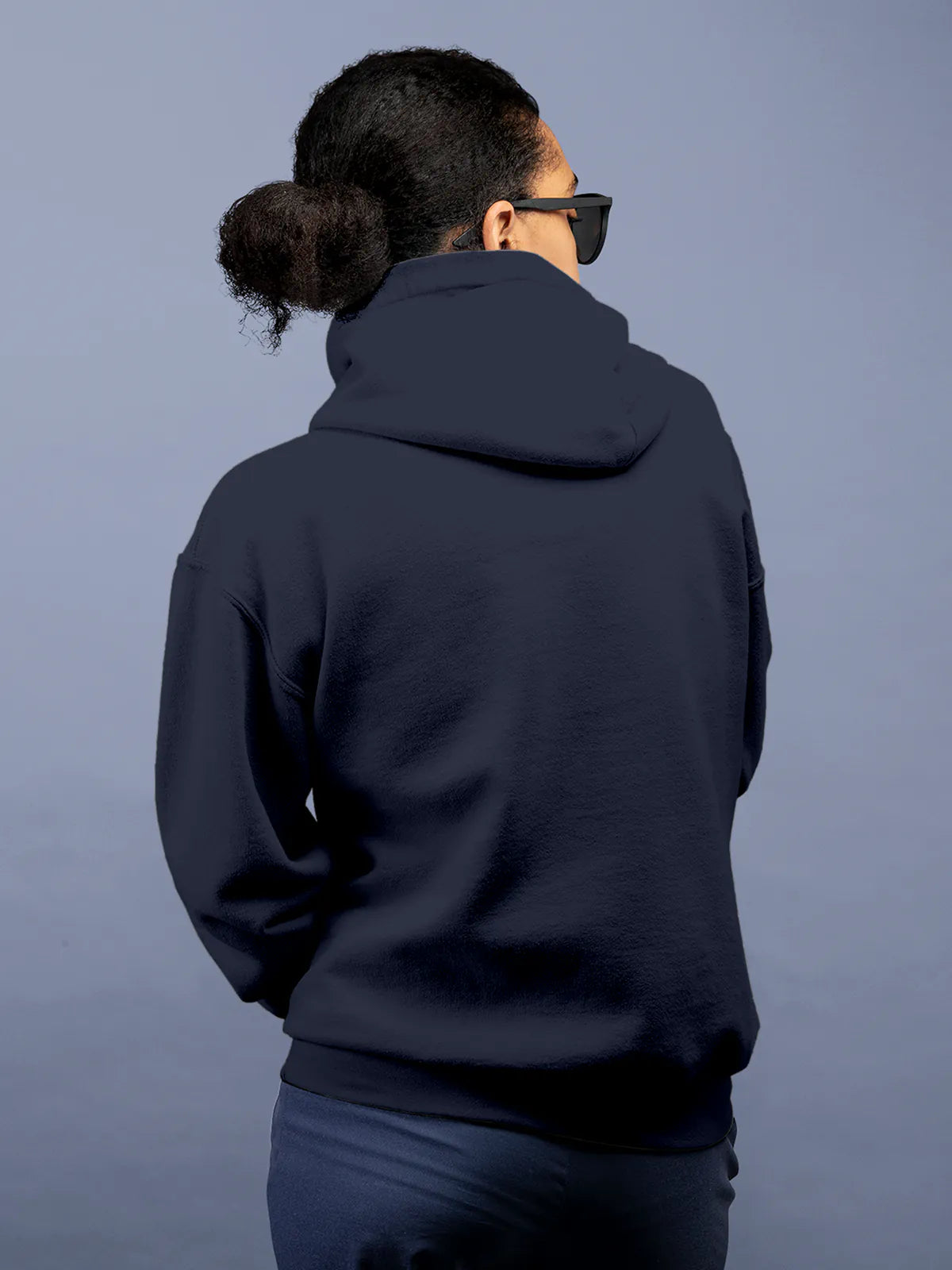 Back view of Fighterhero Women's Navy Blue Hoodie Sweatshirt, highlighting the modern look and clean finish