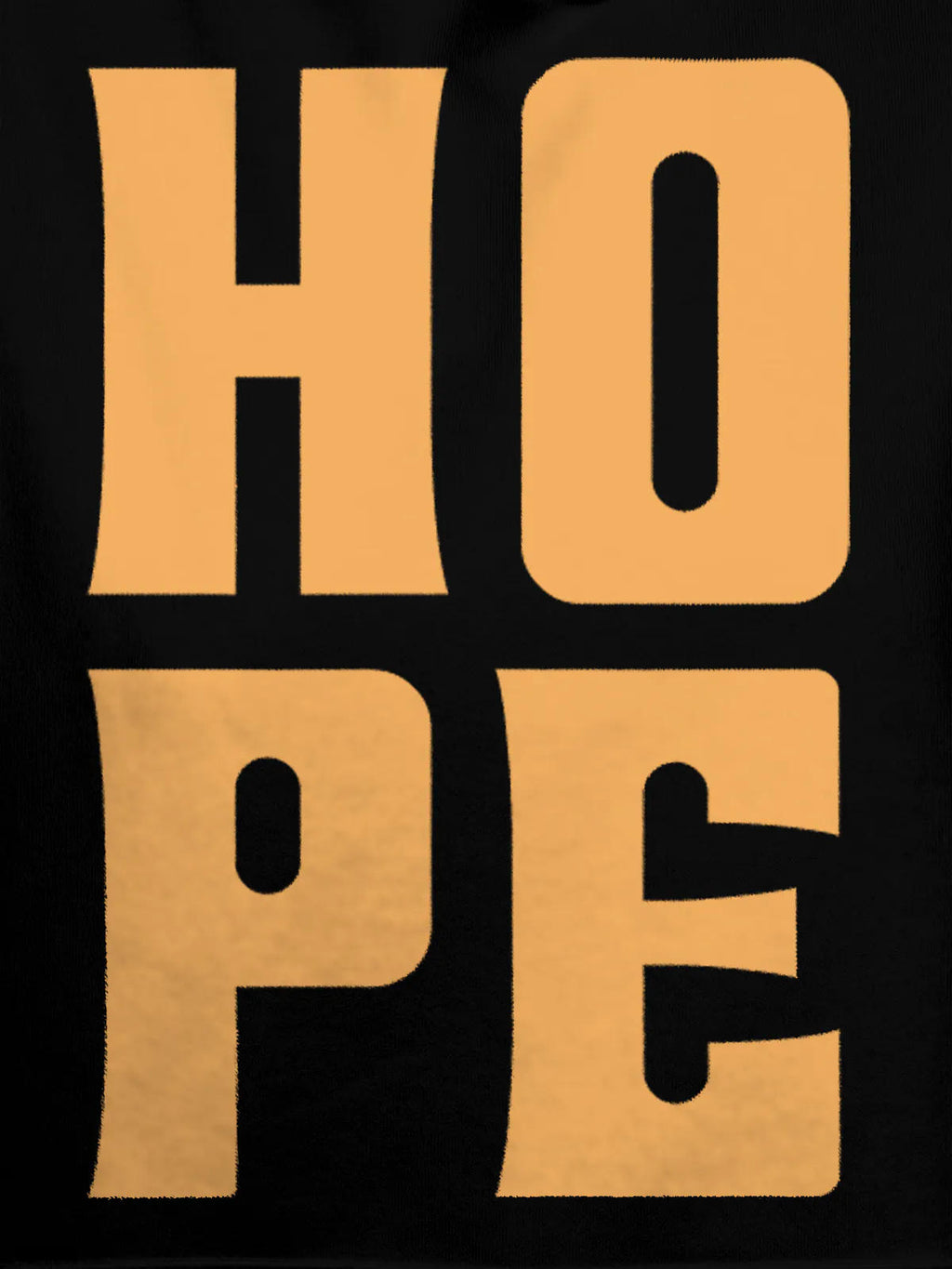 Close up of 'Hope' design on Men's Black Hoodie Sweatshirt, highlighting intricate details and vibrant print.