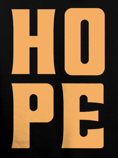 Close up of 'Hope' design on Women's Black Hoodie Sweatshirt, highlighting intricate details and vibrant print.