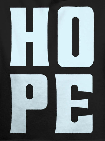 Close up of 'Hope' design on Men's Dark Grey Hoodie Sweatshirt, highlighting intricate details and vibrant print.