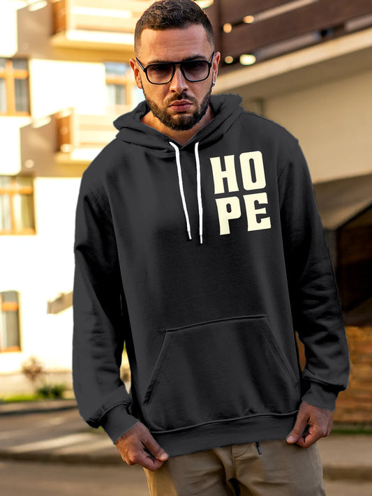 Fighterhero Hoodies: Model wearing Men's Dark Grey Hoodie Sweatshirt with 'Hope' design