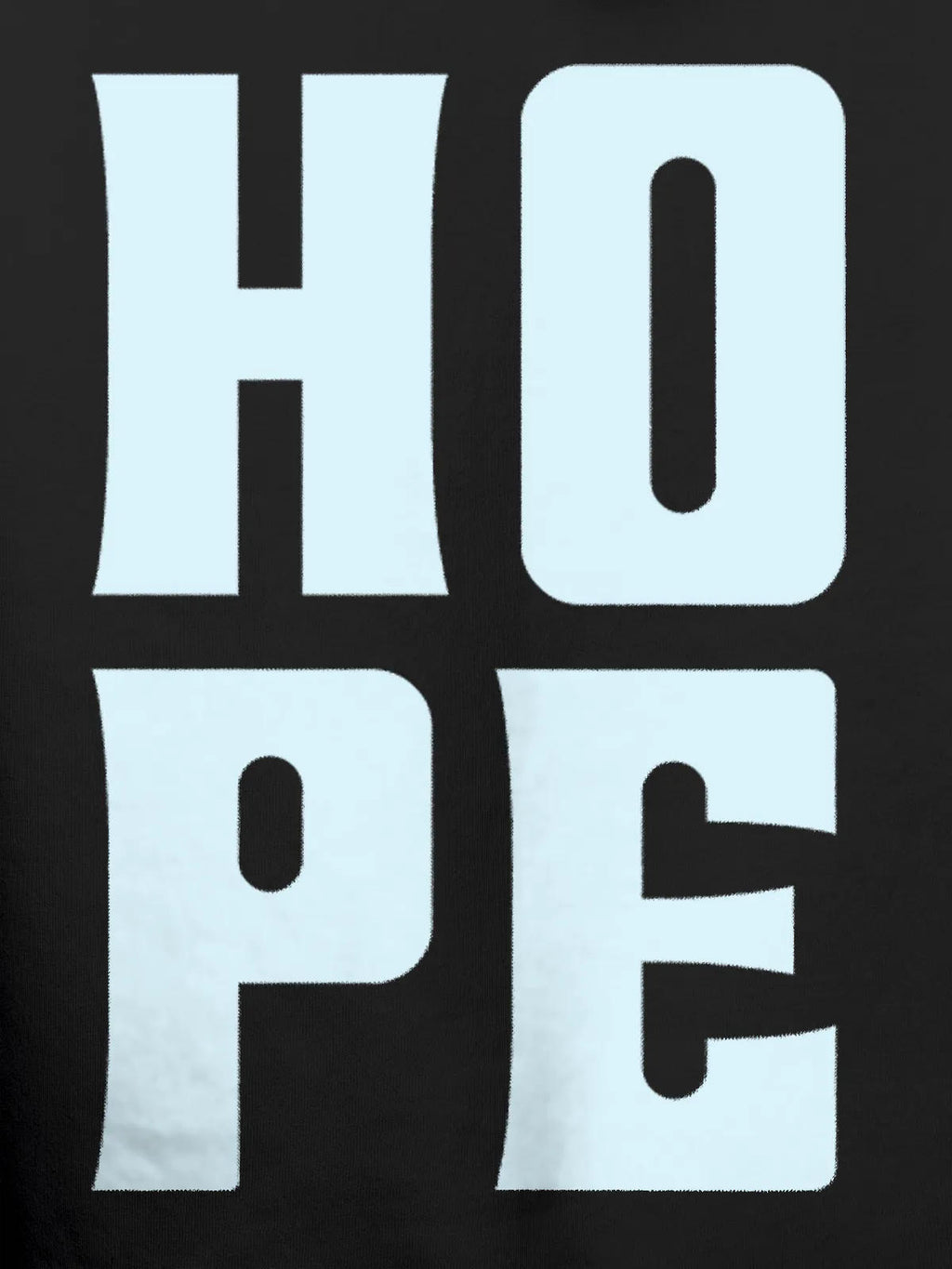 Close up of 'Hope' design on Women's Dark Grey Hoodie Sweatshirt, highlighting intricate details and vibrant print.