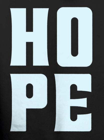 Close up of 'Hope' design on Women's Dark Grey Hoodie Sweatshirt, highlighting intricate details and vibrant print.