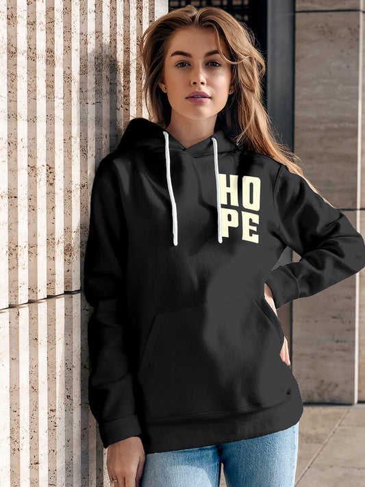 Fighterhero Hoodies: Model wearing Women's Dark Grey Hoodie Sweatshirt with 'Hope' design