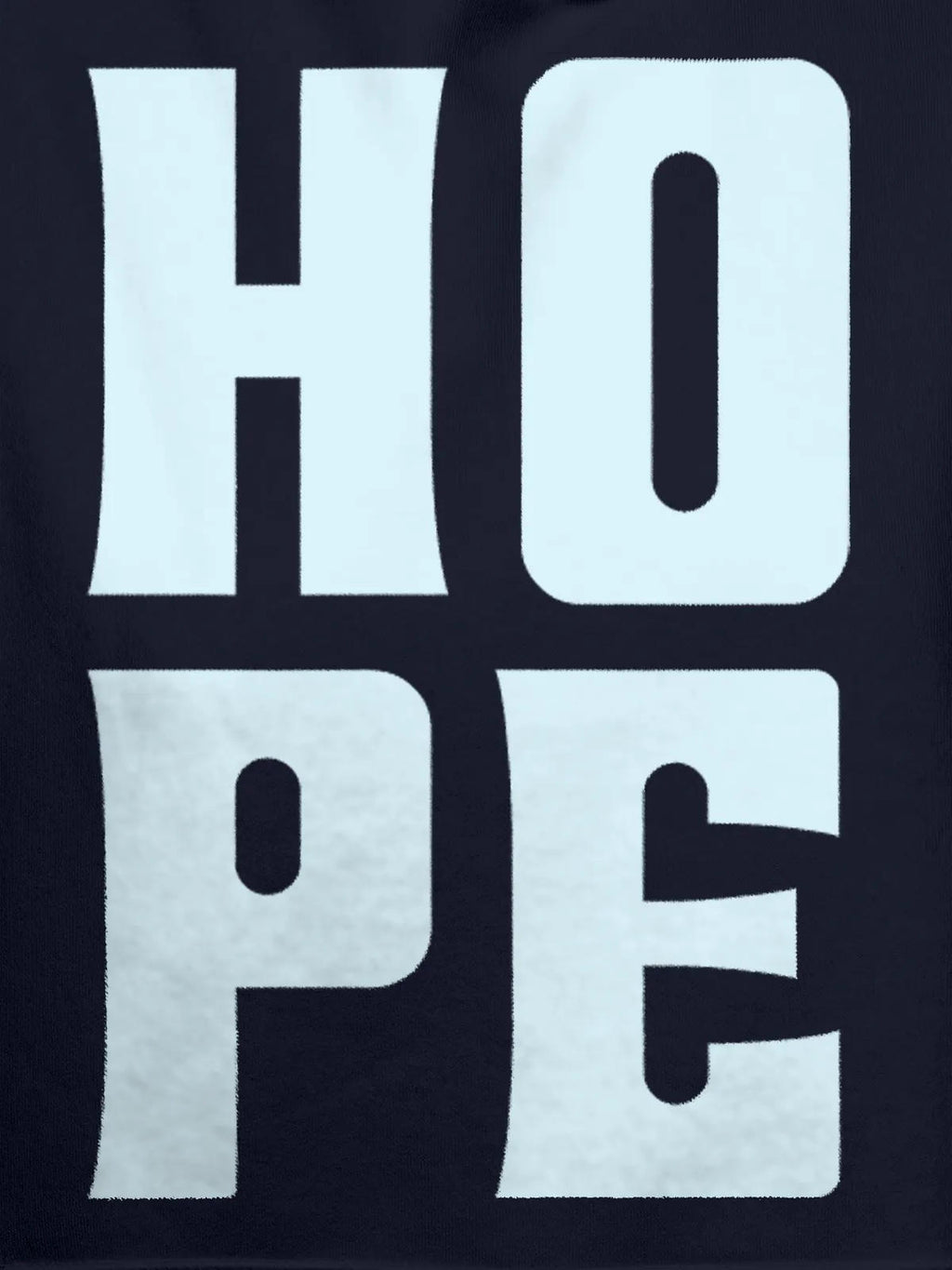 Close up of 'Hope' design on Men's Navy Blue Hoodie Sweatshirt, highlighting intricate details and vibrant print.