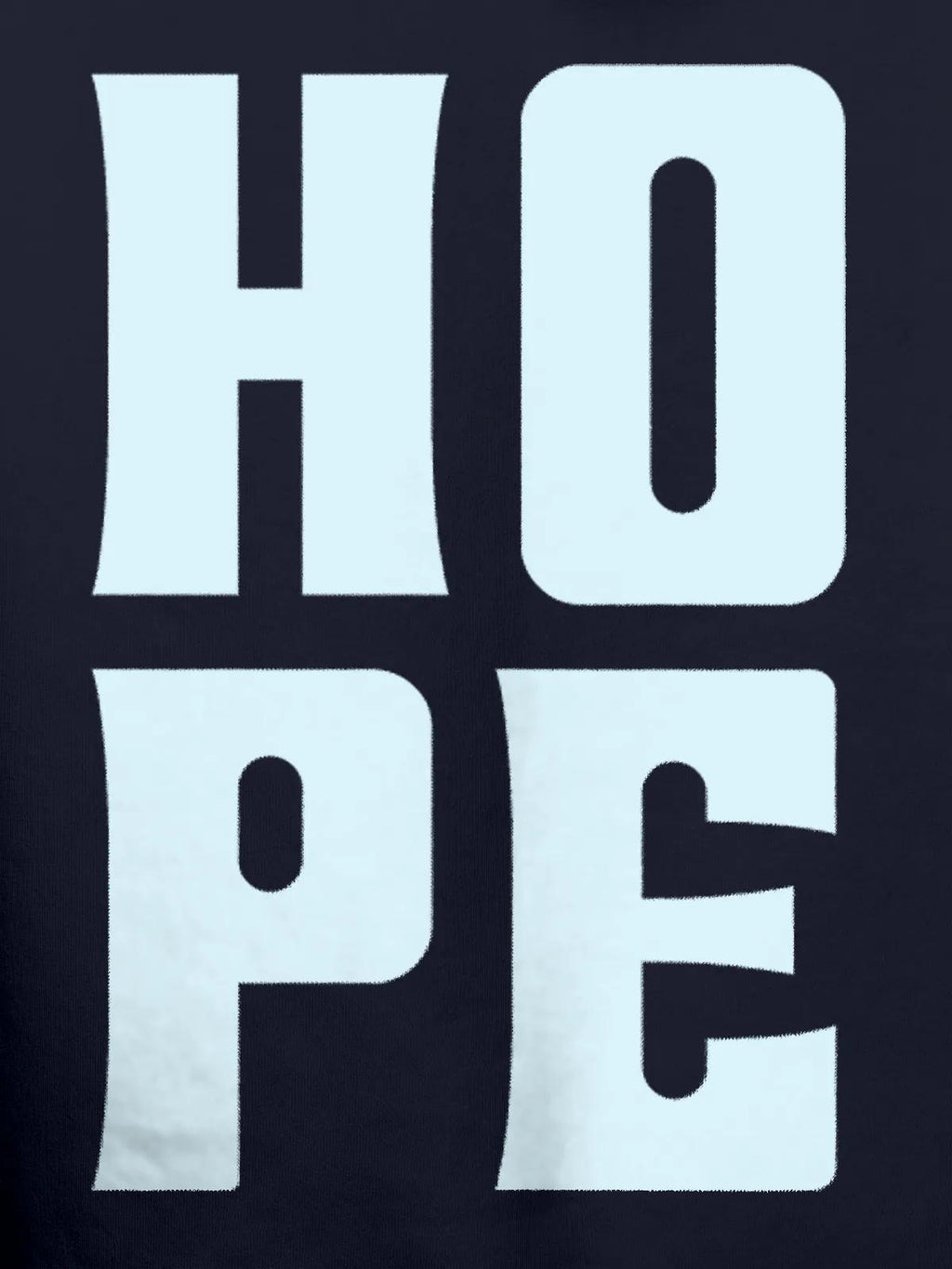 Close up of 'Hope' design on Women's Navy Blue Hoodie Sweatshirt, highlighting intricate details and vibrant print.