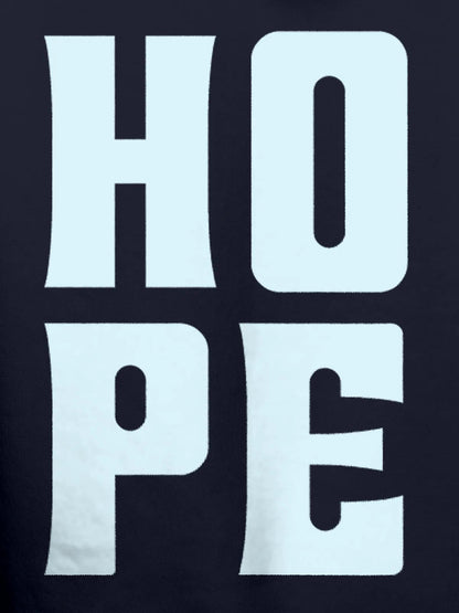 Close up of 'Hope' design on Women's Navy Blue Hoodie Sweatshirt, highlighting intricate details and vibrant print.