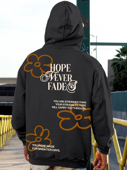 Model wearing Men's Dark Grey Hoodie Sweatshirt with 'Hope Never Fades' design, offering effortless style and premium comfort