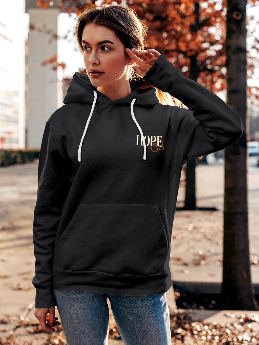 Front view of Fighterhero Women's Dark Grey Hoodie Sweatshirt, highlighting the modern look and clean finish