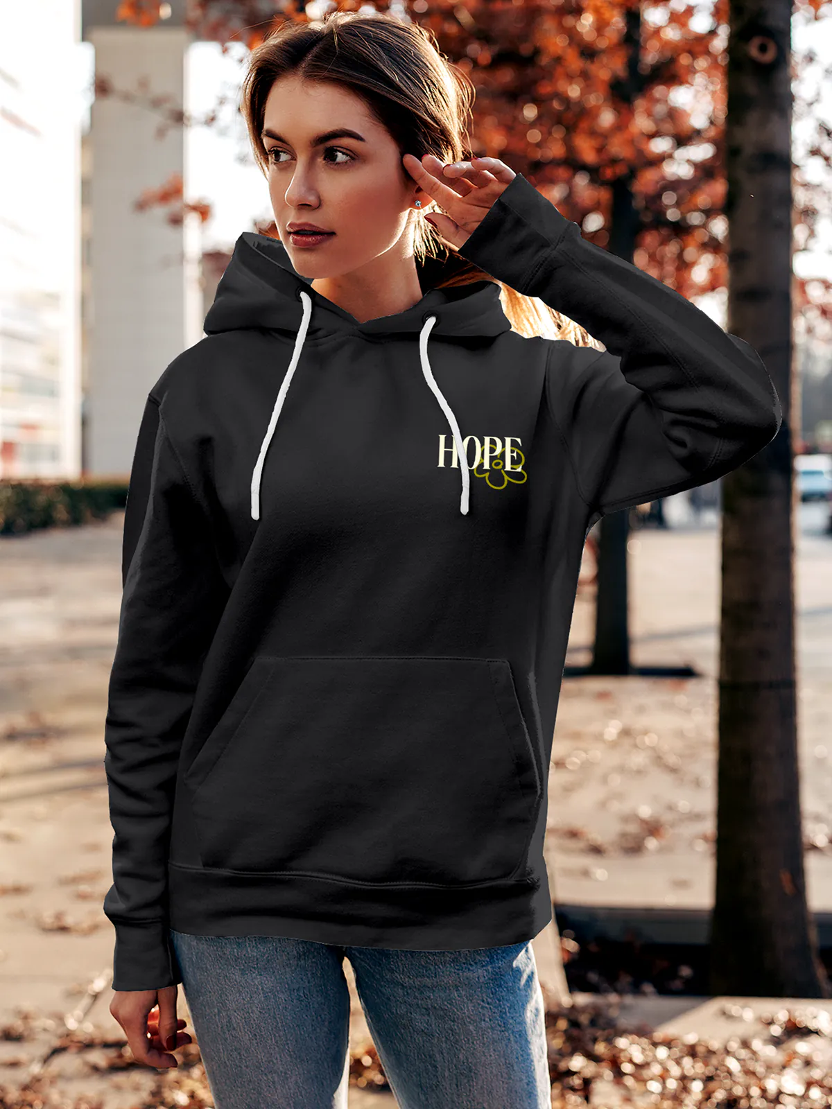 Front view of Fighterhero Women's Dark Grey Hoodie Sweatshirt, highlighting the modern look and clean finish