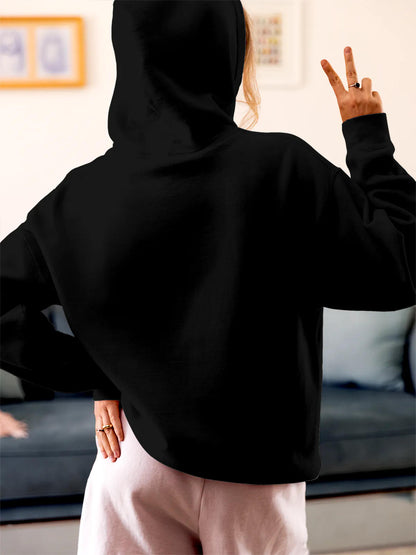 Back view of Fighterhero Women's Black Hoodie Sweatshirt, highlighting the modern look and clean finish
