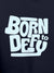 Close up of 'Born To Defy' design on Women's Navy Blue Hoodie Sweatshirt, highlighting intricate details and vibrant print.
