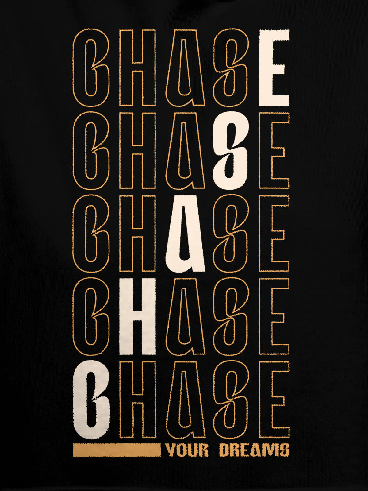 Close up of 'Chase Your Dreams' design on Women's Black Hoodie Sweatshirt, highlighting intricate details and vibrant print.