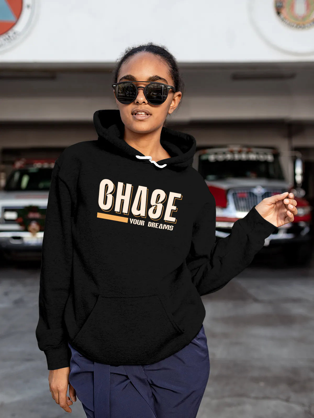 Front view of Fighterhero Women's Black Hoodie Sweatshirt, highlighting the modern look and clean finish