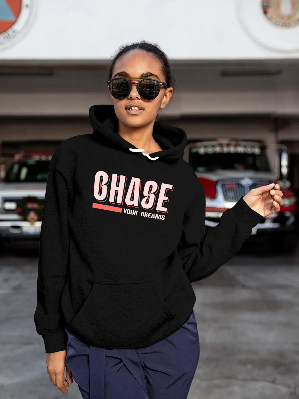 Front view of Fighterhero Women's Black Hoodie Sweatshirt, highlighting the modern look and clean finish