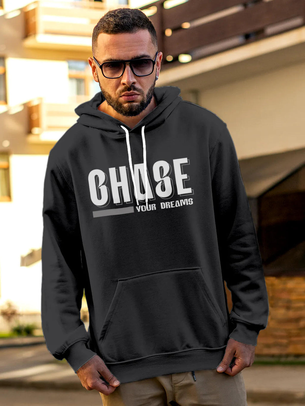 Front view of Fighterhero Men's Dark Grey Hoodie Sweatshirt, highlighting the modern look and clean finish
