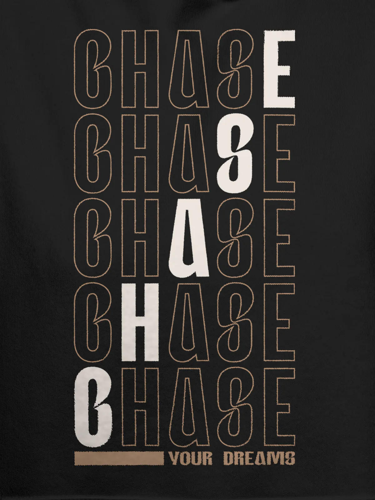 Close up of 'Chase Your Dreams' design on Women's Dark Grey Hoodie Sweatshirt, highlighting intricate details and vibrant print.