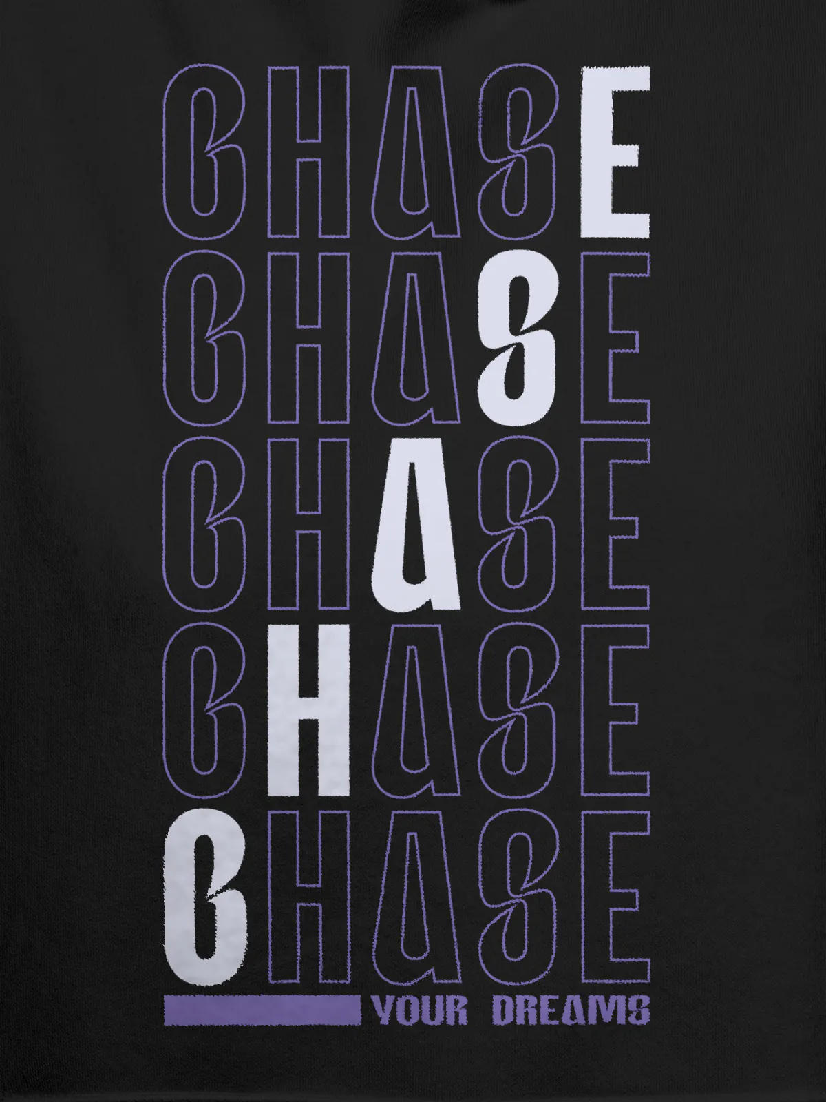 Close up of 'Chase Your Dreams' design on Women's Dark Grey Hoodie Sweatshirt, highlighting intricate details and vibrant print.