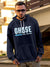 Front view of Fighterhero Men's Navy Blue Hoodie Sweatshirt, highlighting the modern look and clean finish