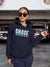 Front view of Fighterhero Women's Navy Blue Hoodie Sweatshirt, highlighting the modern look and clean finish