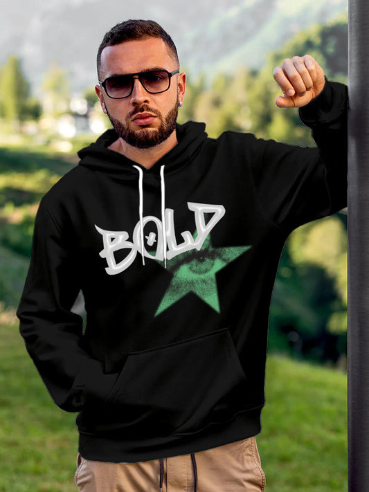 Model wearing Men's Black Hoodie Sweatshirt with 'Bold' design, offering effortless style and premium comfort