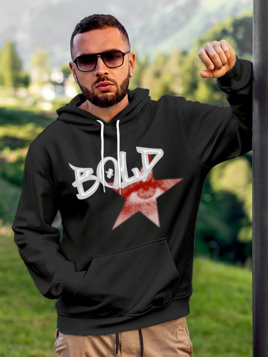 Fighterhero Hoodies: Model wearing Men's Dark Grey Hoodie Sweatshirt with 'Bold' design