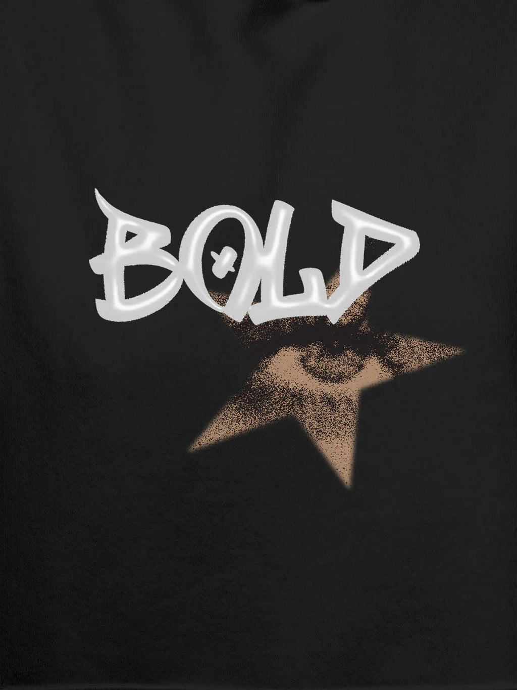 Close up of 'Bold' design on Women's Dark Grey Hoodie Sweatshirt, highlighting intricate details and vibrant print.