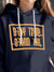 Close up of 'Stay True Stand Tall' design on Women's Navy Blue Hoodie Sweatshirt, highlighting intricate details and vibrant print.