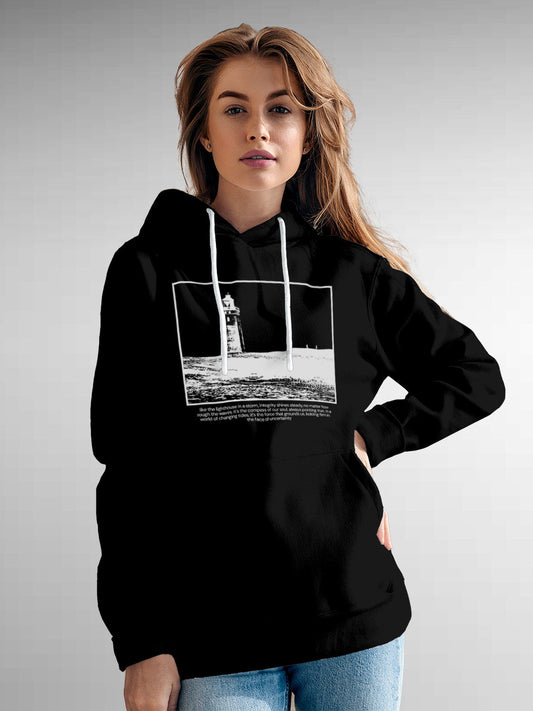 Model wearing Women's Black Hoodie Sweatshirt with 'Show The Way' design, offering effortless style and premium comfort