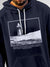 Close up of 'Show The Way' design on Men's Navy Blue Hoodie Sweatshirt, highlighting intricate details and vibrant print.