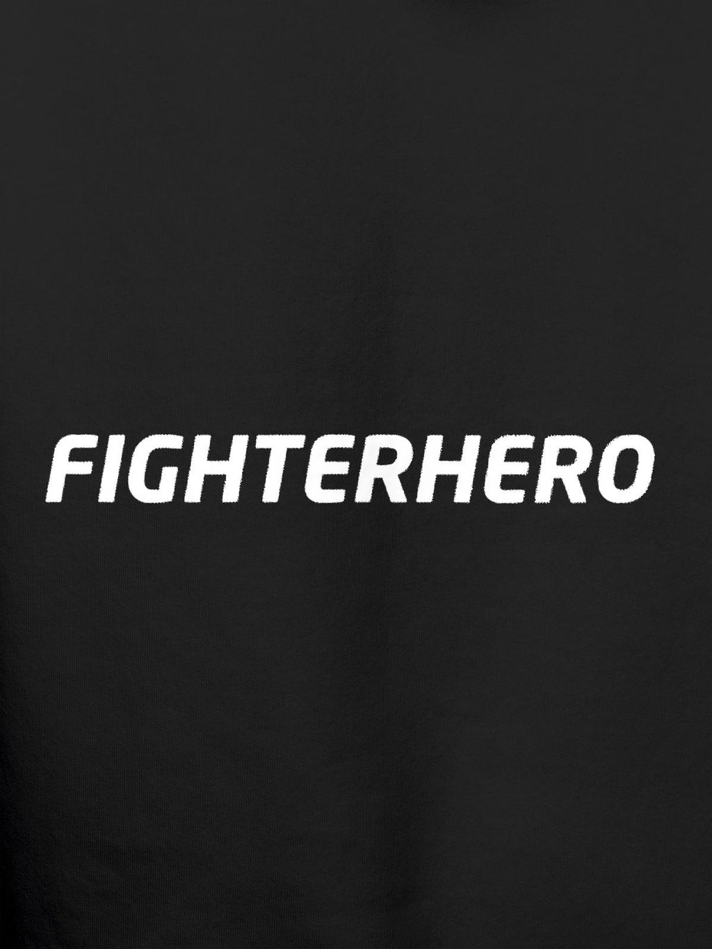 Close up of 'Fighterhero' design on Men's Dark Grey Hoodie Sweatshirt, highlighting intricate details and vibrant print.