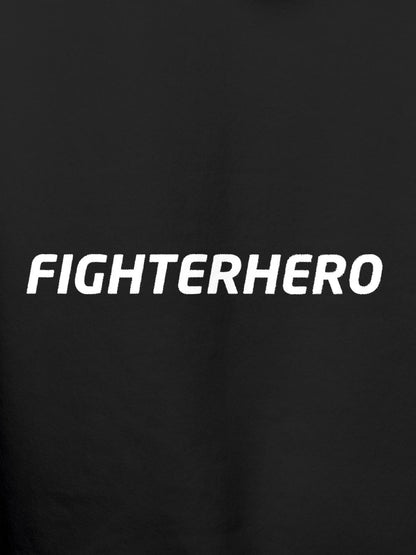Close up of 'Fighterhero' design on Men's Dark Grey Hoodie Sweatshirt, highlighting intricate details and vibrant print.