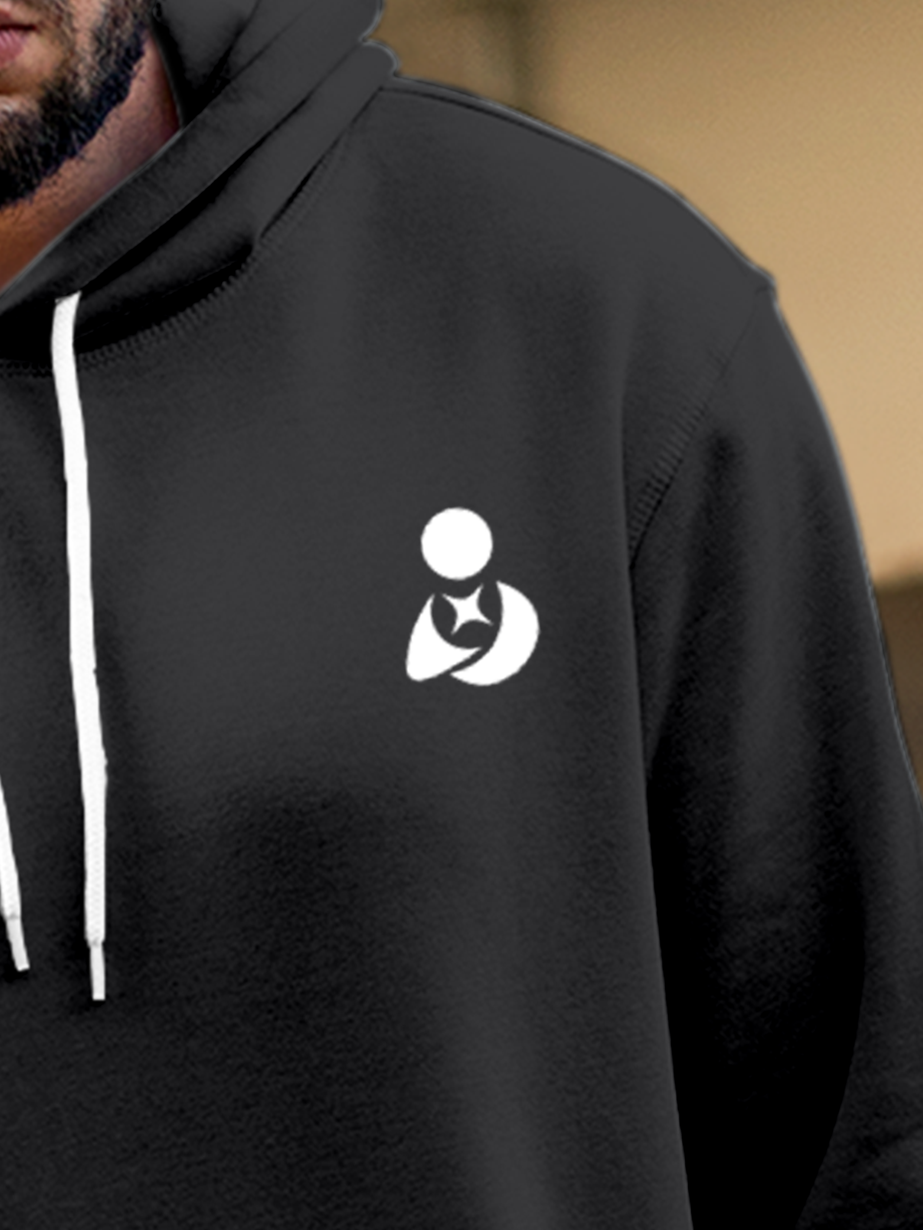 Close up of 'Fighterhero Logo' design on Men's Dark Grey Hoodie Sweatshirt, highlighting intricate details and vibrant print.