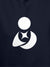 Close up of 'Fighterhero Logo' design on Men's Navy Blue Hoodie Sweatshirt, highlighting intricate details and vibrant print.