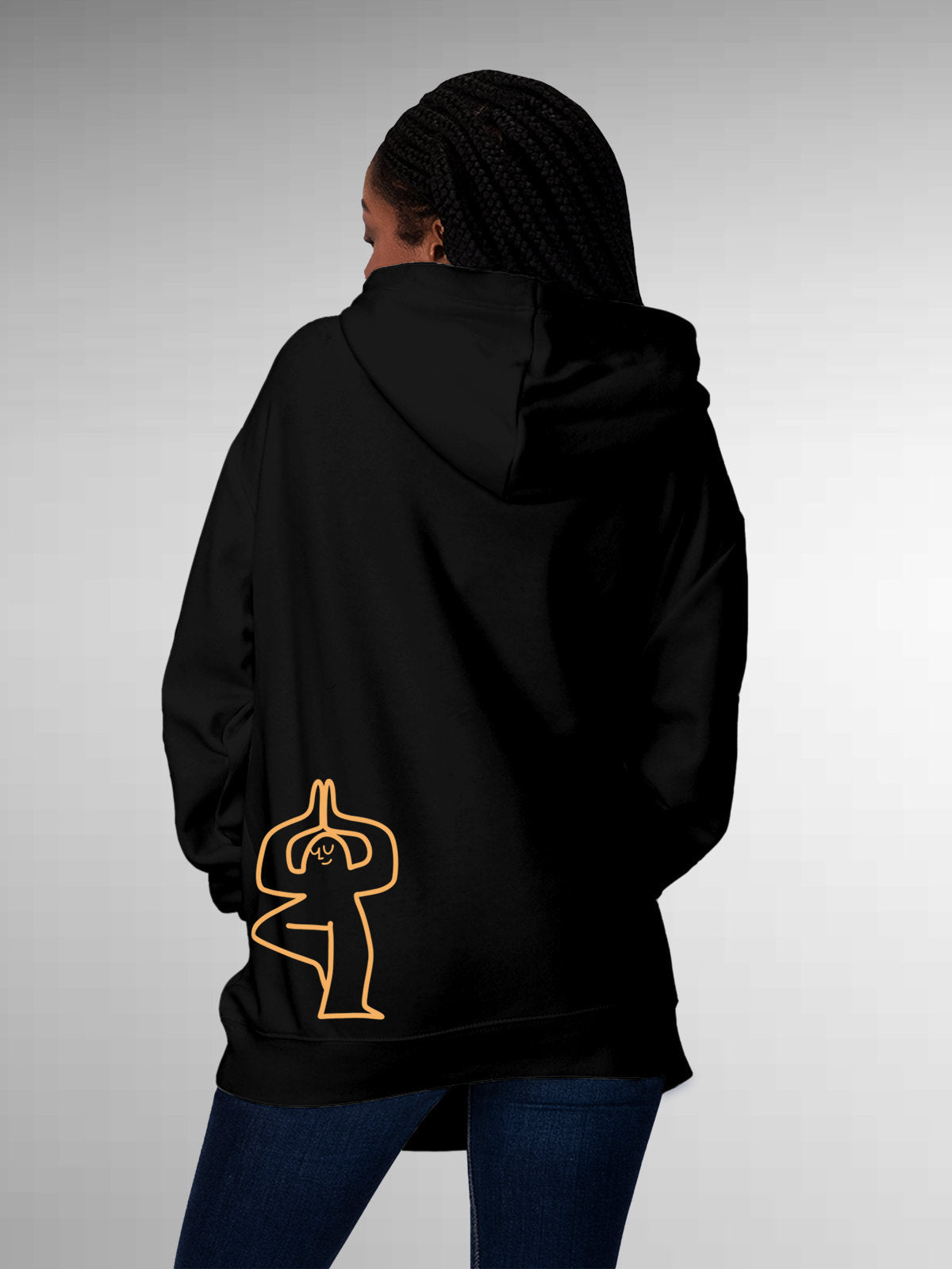 Front view of Fighterhero Women's Black Hoodie Sweatshirt, highlighting the modern look and clean finish