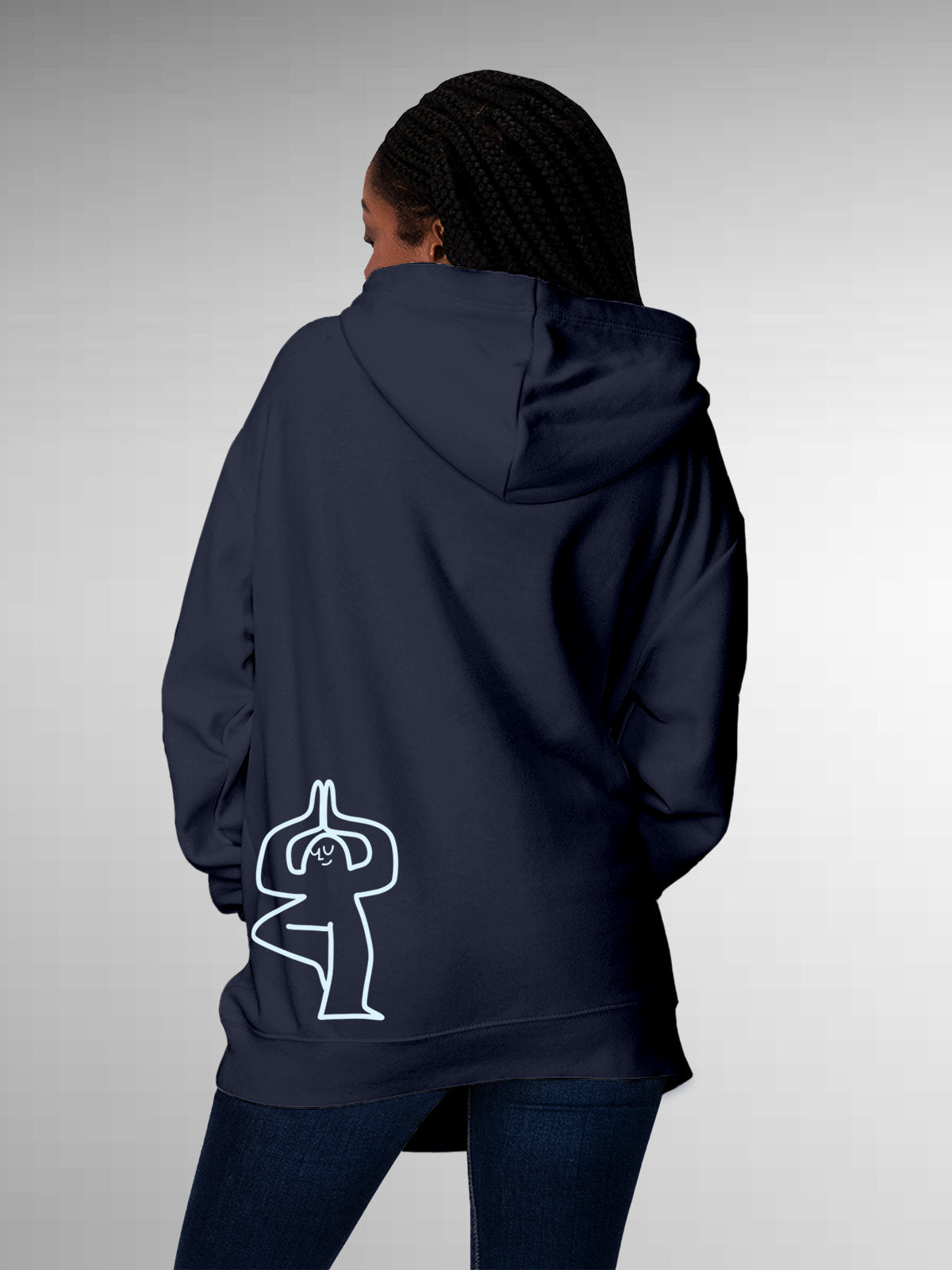 Front view of Fighterhero Women's Navy Blue Hoodie Sweatshirt, highlighting the modern look and clean finish