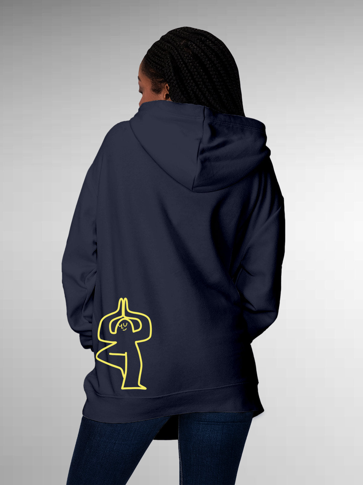 Front view of Fighterhero Women's Navy Blue Hoodie Sweatshirt, highlighting the modern look and clean finish