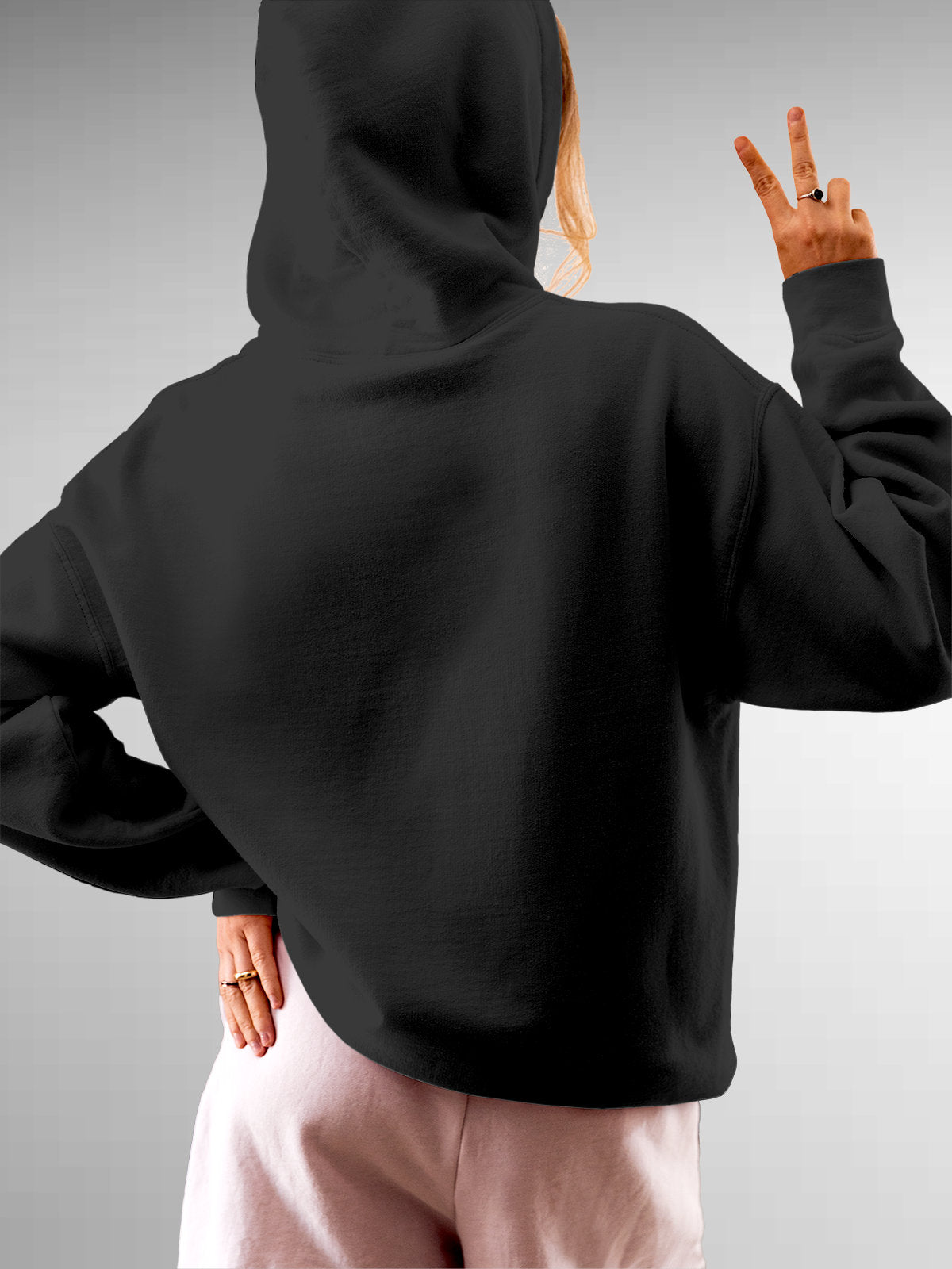 Back view of Fighterhero Women's Dark Grey Hoodie Sweatshirt, highlighting the modern look and clean finish