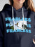 Close up of 'Fearless' design on Women's Navy Blue Hoodie Sweatshirt, highlighting intricate details and vibrant print.
