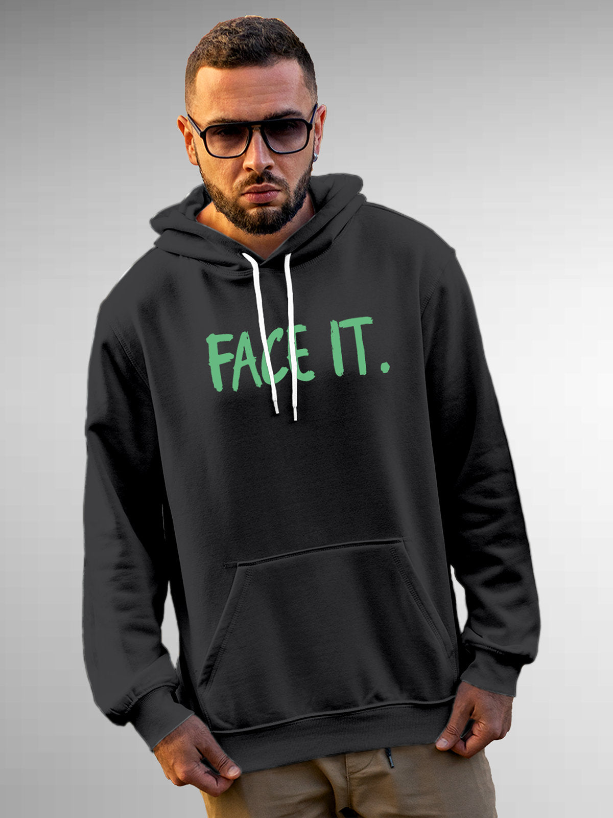 Front view of Fighterhero Men's Dark Grey Hoodie Sweatshirt, highlighting the modern look and clean finish