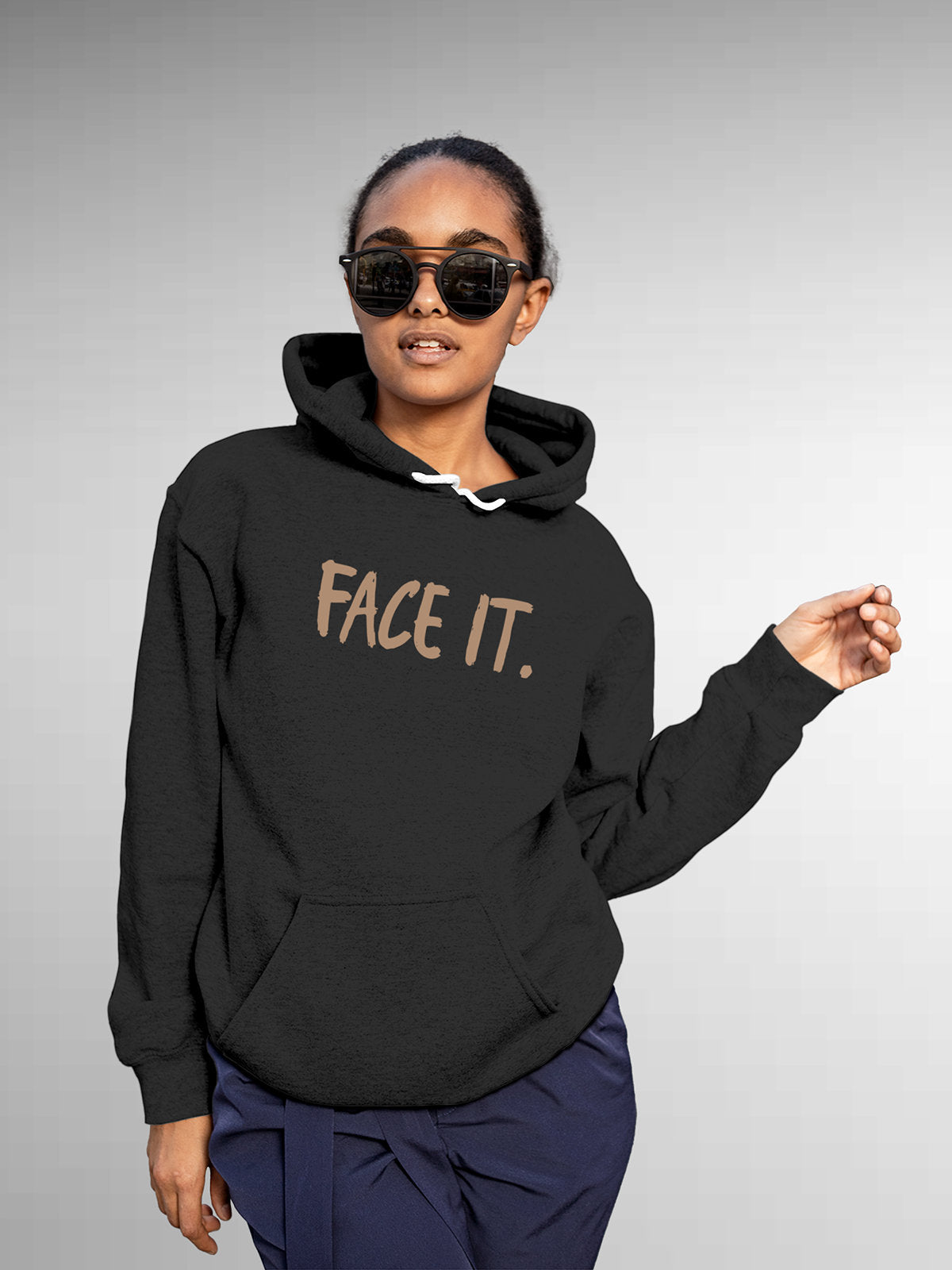 Front view of Fighterhero Women's Dark Grey Hoodie Sweatshirt, highlighting the modern look and clean finish
